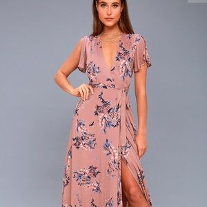 Fiorire Rusty Rose Floral Print Wrap Maxi Dress